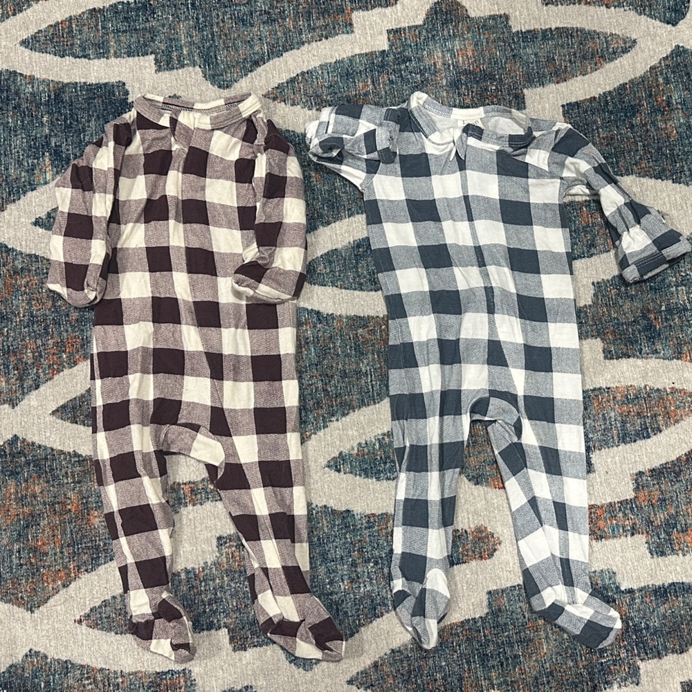Kate Quinn Newborn Bamboo Zipper Footie Bundle | Buffalo Check | Set of 2